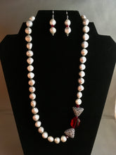Load image into Gallery viewer, Silver FW Pearls, Deep Red Crystals, Plated Silver  22 1/2&quot;