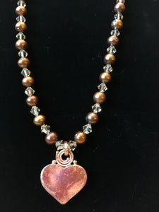 Copper FW Pearls, Swarovski Crystals, Copper  22 3/4"