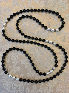 Black Onyx, Spinel, White FW Pearls, Crystals  45"
