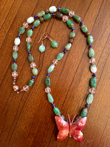 Chrysoprase, Lapis, Copper, Cathedral Crystal, Butterfly  30"