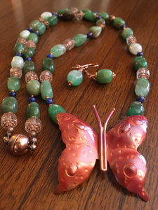 Chrysoprase, Lapis, Copper, Cathedral Crystal, Butterfly  30"