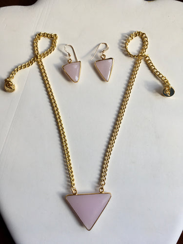 Faceted Pink Chalcedony Triangles & Plated Gold Chain  16 1/2