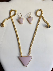 Faceted Pink Chalcedony Triangles & Plated Gold Chain  16 1/2"