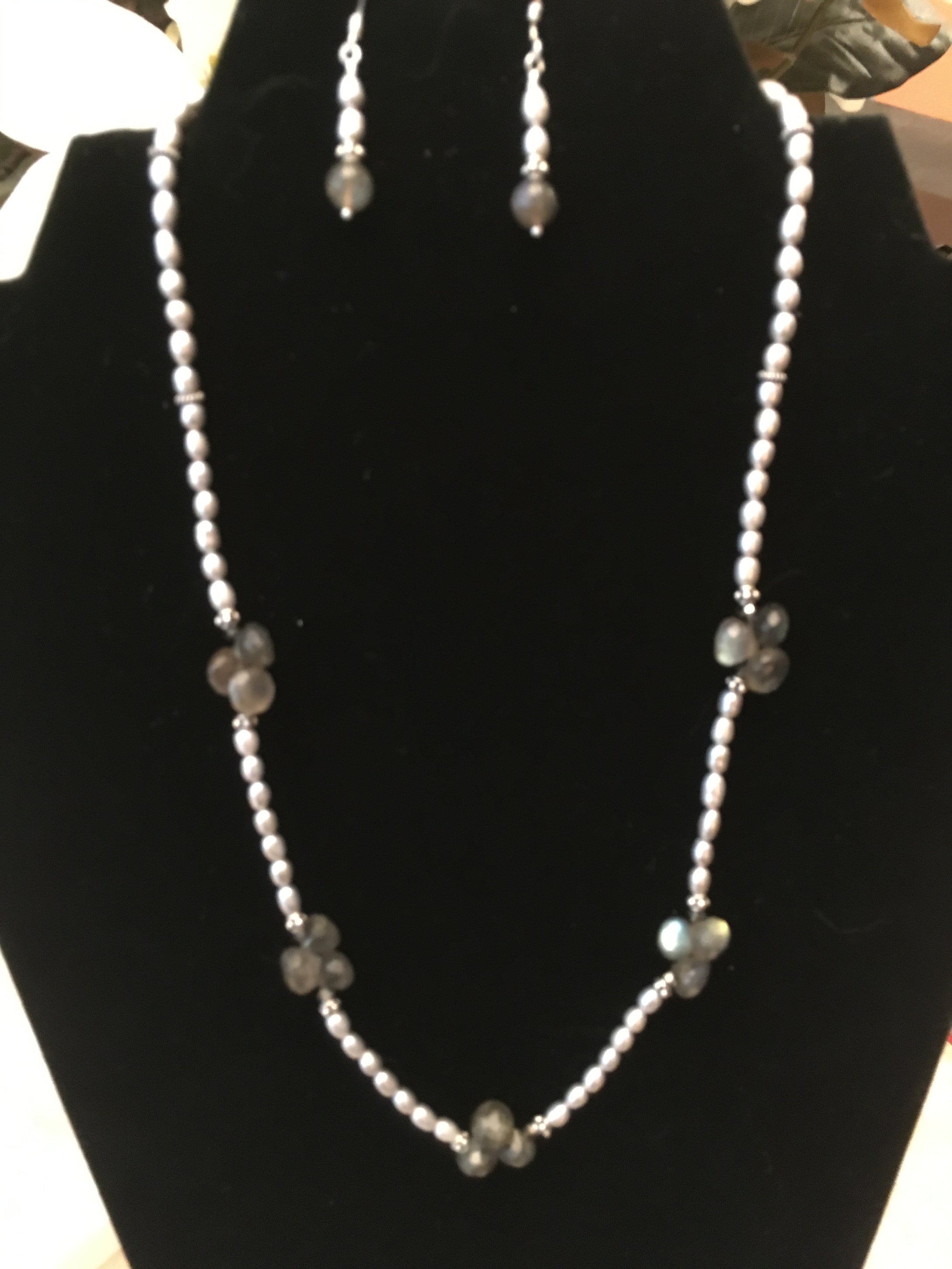 Silver FW Pearls,, Labradorite, Bali Silver, Swarovski  19