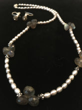 Load image into Gallery viewer, Silver FW Pearls,, Labradorite, Bali Silver, Swarovski  19&quot;