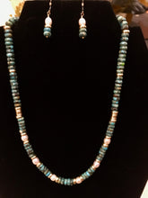Load image into Gallery viewer, Turquoise A, FW White Pearls, Brass  17 1/2&quot;