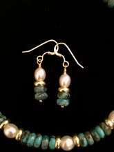 Load image into Gallery viewer, Turquoise A, FW White Pearls, Brass  17 1/2&quot;