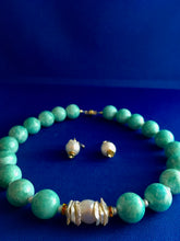 Load image into Gallery viewer, Russian Amazonite A (14mm), FW White Pearls, Swarovski  17&quot;