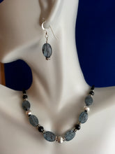 Load image into Gallery viewer, Silver Kyanite, Spinel, Onyx, Swarovski, Sterling  16&quot;