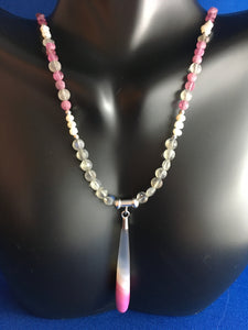 Pink Tourmaline, Labradorite, FW Pearls, Pyrite, Sterling  18"