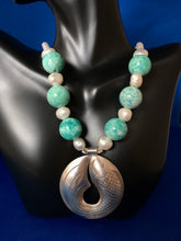 Load image into Gallery viewer, Russian Amazonite, FW Pearls, Hill Tribe Silver, Fish  17 1/2&quot;