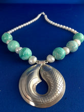 Load image into Gallery viewer, Russian Amazonite, FW Pearls, Hill Tribe Silver, Fish  17 1/2&quot;