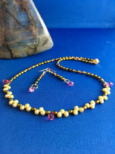 Load image into Gallery viewer, Golden Green &amp; Lime FW Pearls, Crystals, Gold Pyrite 19&quot;