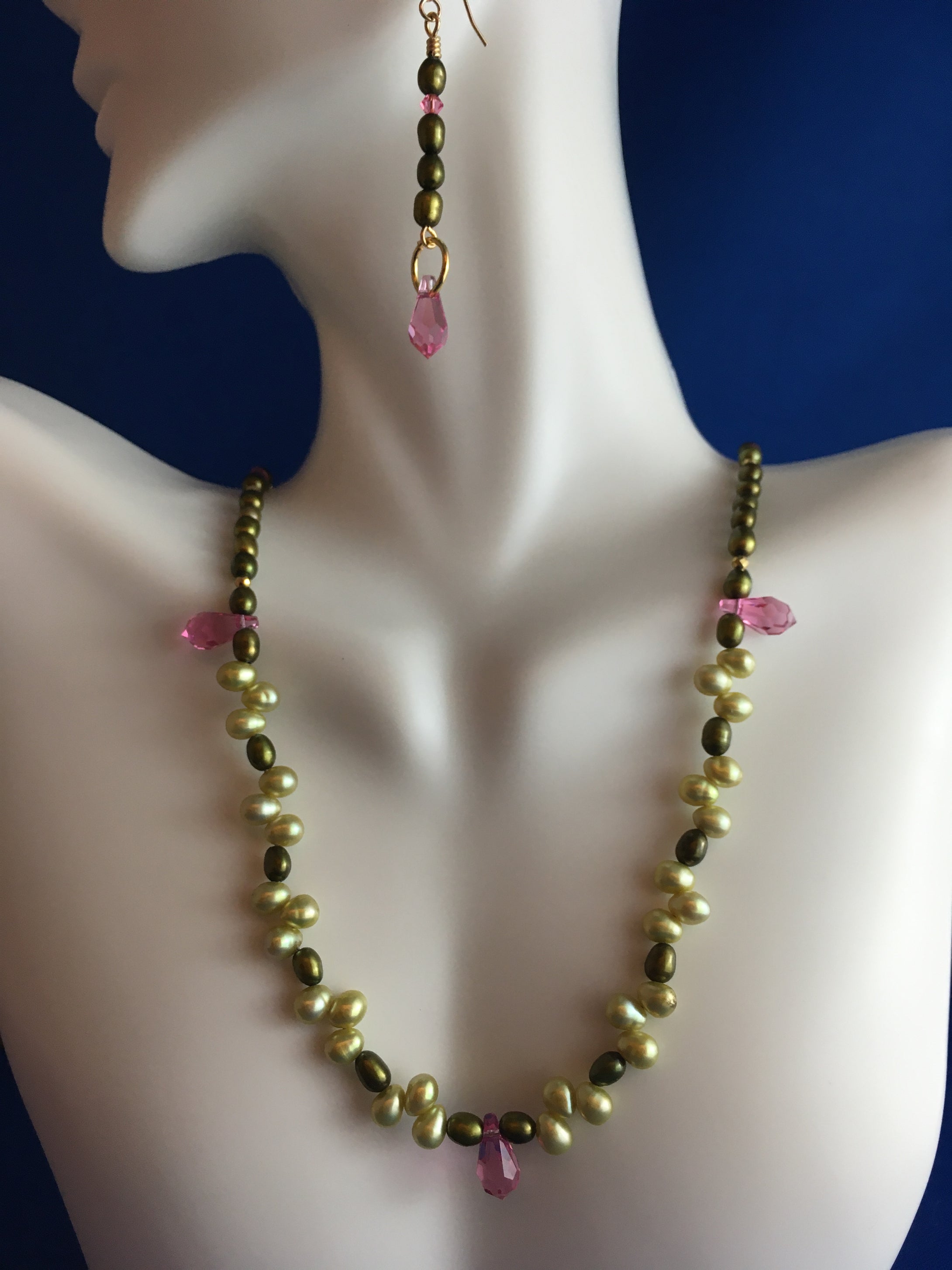 Golden Green & Lime FW Pearls, Crystals, Gold Pyrite 19