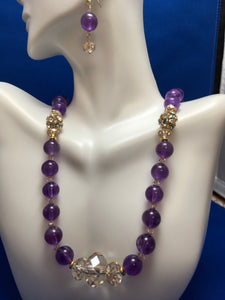 Large Amethyst Round Beads designed with complimenting crystals  19 1/2"