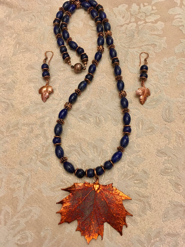 Lapis AA, Ant. Copper, Copper Plated Maple Leaf  28