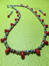 Load image into Gallery viewer, Silver Peacock FW Pearls, Coral, Crystals  18&quot;