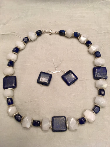 Lapis, White Jade, Plated Silver.  19