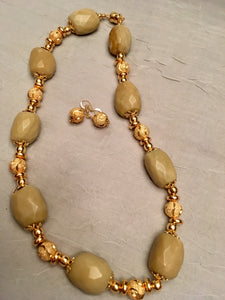 Olive New Jade, 22 Kt. Plated Gold.  19"