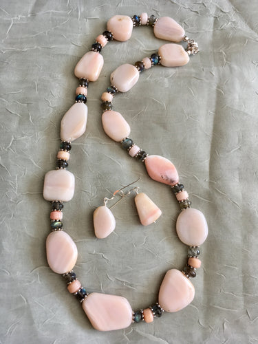 Peruvian Pink  Opal, Labradorite, Plated Silver.  22