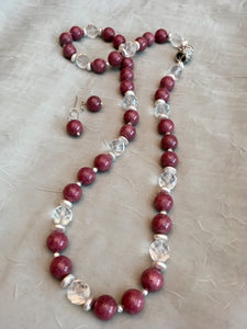 Rhodonite, Faceted Crystal, Sterling Silver & Plated Silver.  28"