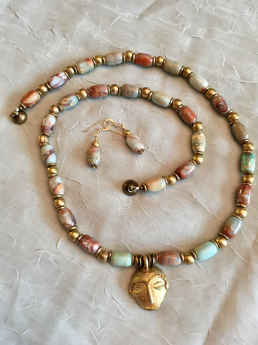 Shousham Stone Beads, African Brass.  24 3.4