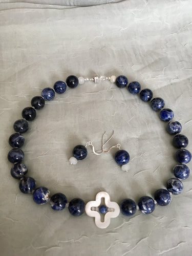 Sodalite, Mother of Pearl, White Moonstone, plated silver.  16