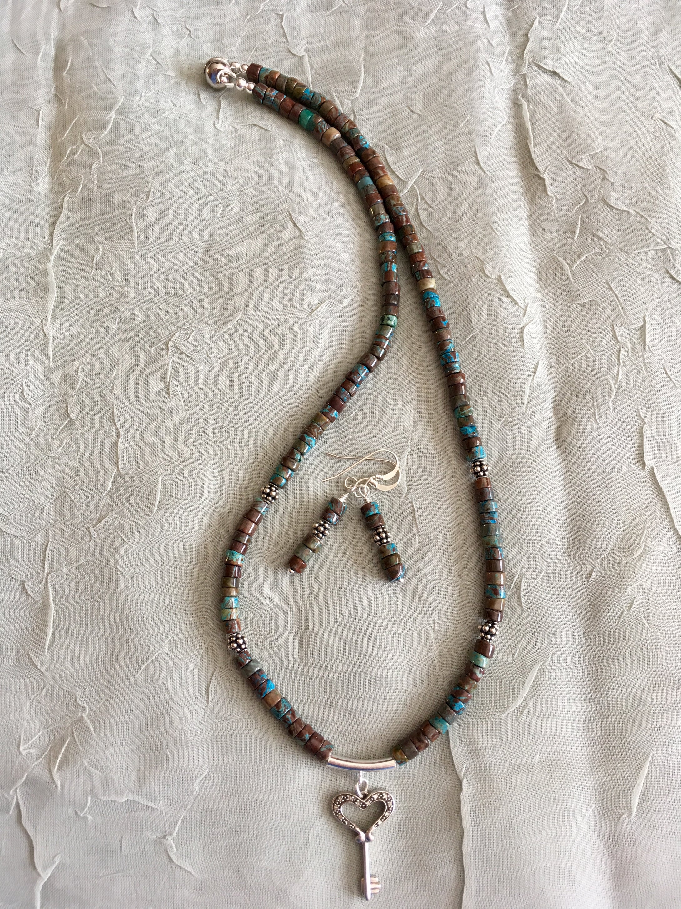 Teal Paisley Jasper, Sterling Silver, Plated Silver.  17