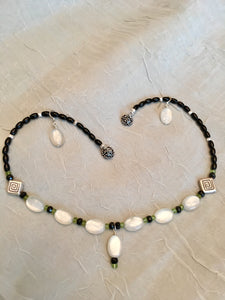 White Moonstone, Hill Tribe Silver, Peridot, Black Onyx, Spinel, Sterling Silver.  17"