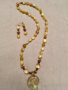 Yellow Opal Nuggets, Citrine, Crystal Pendant, 19"