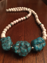 Load image into Gallery viewer, Large Chunky Blue Howlite Turquoise, Crystal, White Beads Plated Silver  23&quot;