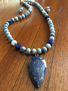 Blue Opal, Lapis, Plated Gold 19"