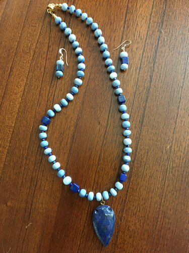 Blue Opal, Lapis, Plated Gold 19