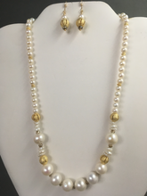 Load image into Gallery viewer, Freshwater White Pearls, Crystals, Gold  17&quot;