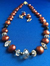 Load image into Gallery viewer, Raspberry FW Pearls, Complimentary Crystals with Black Beads  17 1/2&quot;